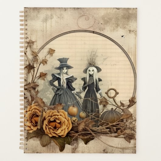 Vintage Gotische Heksen Herfst Perkament Planner (Voorkant)