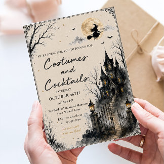 Vintage Gotische Kostuums & Cocktails Halloween Fe Kaart