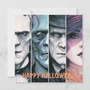 Vintage Gotische Monsters Griezelige Halloween Feestdagenkaart