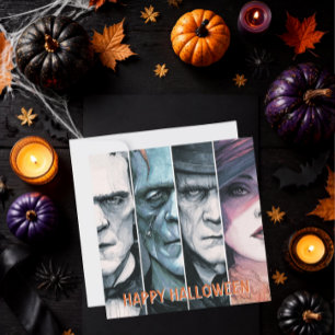 Vintage Gotische Monsters Griezelige Halloween Feestdagenkaart