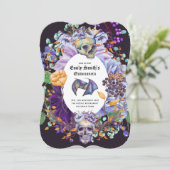 Vintage Gotische Paarse Sinaasappelkleurige Quince Kaart (Staand voorkant)