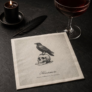 Vintage Gotische Raaf en Schedel Halloween Naam Servet