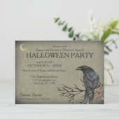 Vintage Gotische Raaf Halloween Feest Kaart (Staand voorkant)
