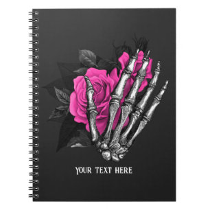 Vintage Gotische Roze Roos Skelet Gepersonaliseerd Notitieboek