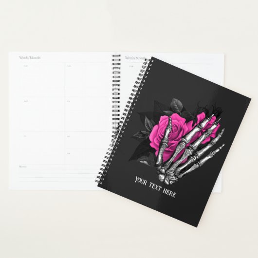Vintage Gotische Roze Roos Skelet Gepersonaliseerd Planner (Display)
