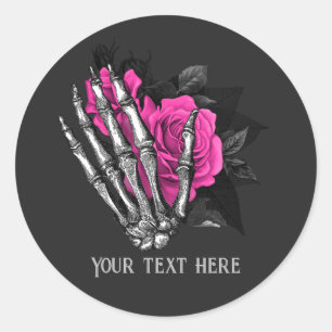Vintage Gotische Roze Roos Skelet Gepersonaliseerd Ronde Sticker