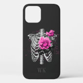 Vintage Gotische Roze Rozen Schedel Monogram Case-Mate iPhone Case (Achterkant)