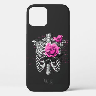 Vintage Gotische Roze Rozen Schedel Monogram Case-Mate iPhone Case