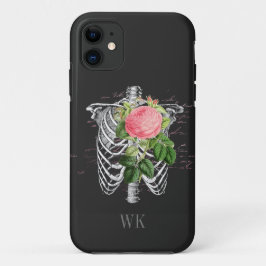 Vintage Gotische Roze Rozen Skelet Monogram Case-Mate iPhone Case