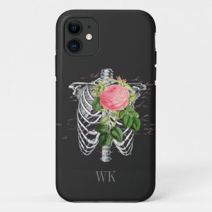 Vintage Gotische Roze Rozen Skelet Monogram Case-Mate iPhone Case