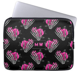 Vintage Gotische Roze Rozen Skelet Monogram Laptop Sleeve