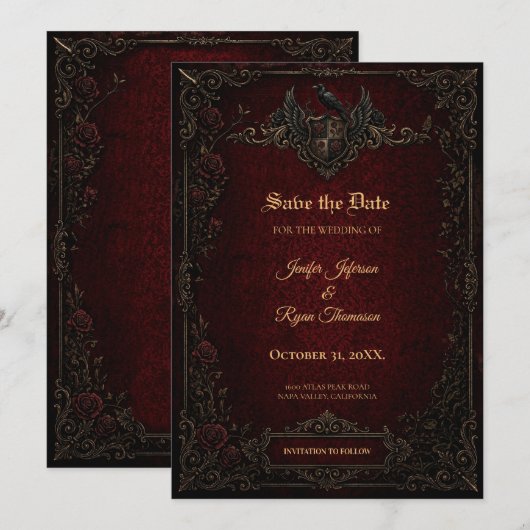 Vintage gotische save the date uitnodiging (Voorkant / Achterkant)