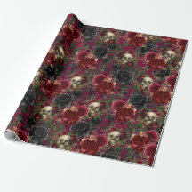 Vintage Gotische Schedel en Rozen Rood en Zwart