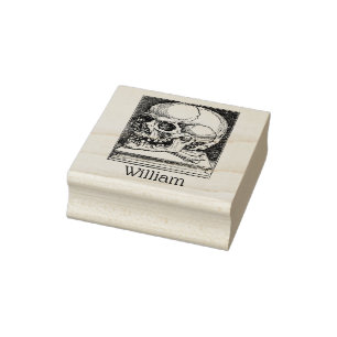 Vintage Gotische Schedel op Boeknaam Rubberstempel
