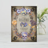 Vintage Gotische Schedels Paarse Sinaasappel Bloem Kaart (Staand voorkant)