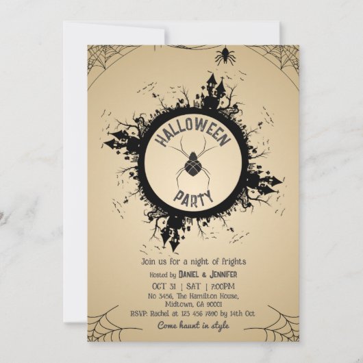Vintage Gotische Spinnenweb Halloween-feest Kaart (Voorkant)