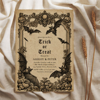 Vintage Gotische Trick or Treat Halloween Feest Kaart