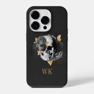 Vintage Gotische Zwarte en Gouden Bloem Motief Sch iPhone 14 Plus Hoesje