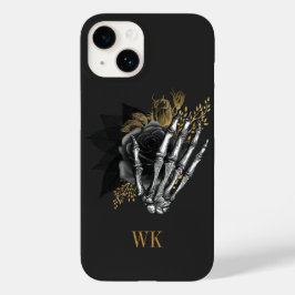 Vintage Gotische Zwarte en Gouden Bloem Motief Ske Case-Mate iPhone 14 Hoesje