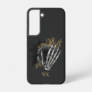 Vintage Gotische Zwarte en Gouden Bloem Motief Ske Samsung Galaxy Hoesje
