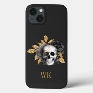 Vintage Gotische Zwarte en Gouden Bloemenskelet Case-Mate iPhone Case