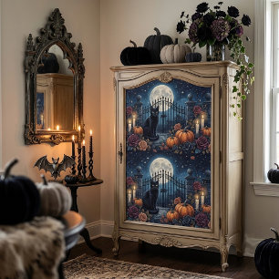 Vintage Gotische Zwarte Kat Middennachtblauwe Deco Tissuepapier