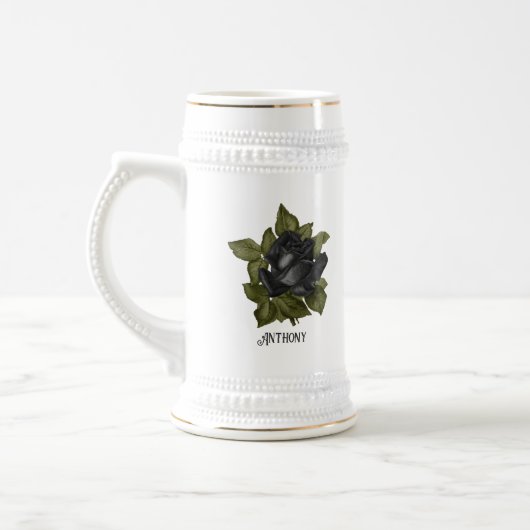 Vintage Gotische Zwarte Rozen Persoonlijk Bierpul (Links)