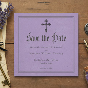 Vintage Gotische Zwarte Toile Kruis Paarse Bruilof Save The Date