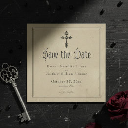 Vintage Gotische Zwarte Toile Kruis Tane Trouw Save The Date