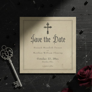Vintage Gotische Zwarte Toile Kruis Tane Trouw Save The Date