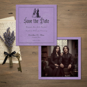 Vintage Gotische Zwarte Toile Paarse Bruiloft Save The Date