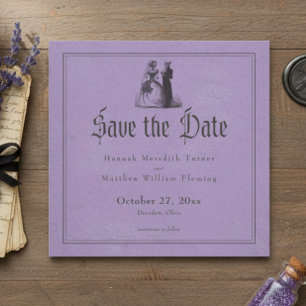 Vintage Gotische Zwarte Toile Paarse Bruiloft Save The Date