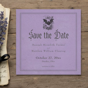 Vintage Gotische Zwarte Toile Paarse Trouw Save The Date