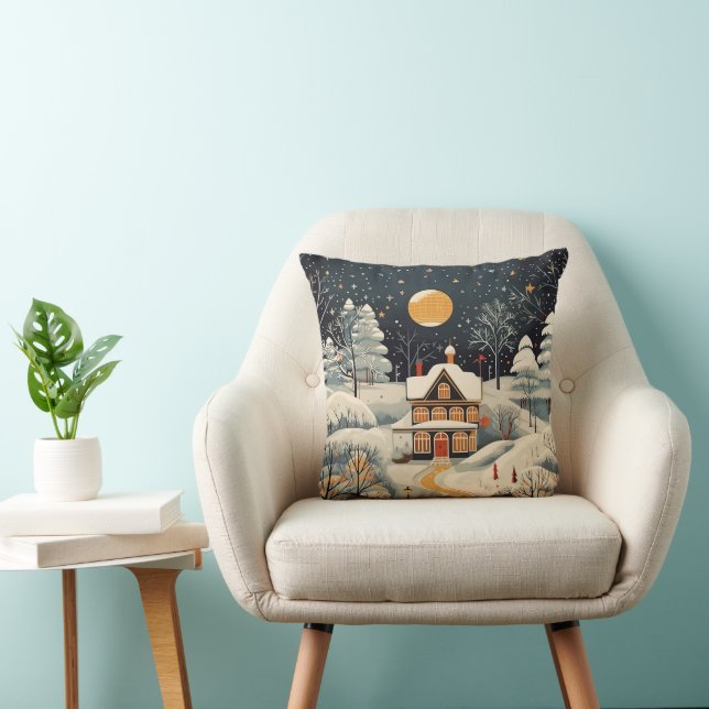 Vintage Gouache gestileerde winterwoning Kussen (Stoel)