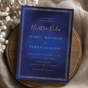 Vintage Goud Blauw Ornament Nuestra Boda Trouw I Kaart