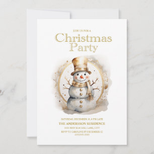 Vintage Goud Witte Sneeuwman Kerstfeest Kaart