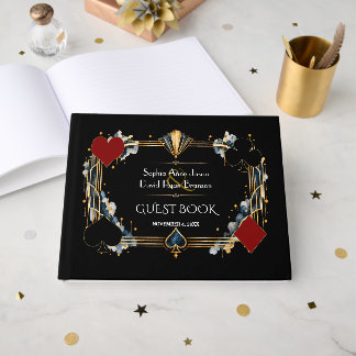 Vintage Goud Zwart Art Deco Casino Nacht Bruiloft Gastenboek