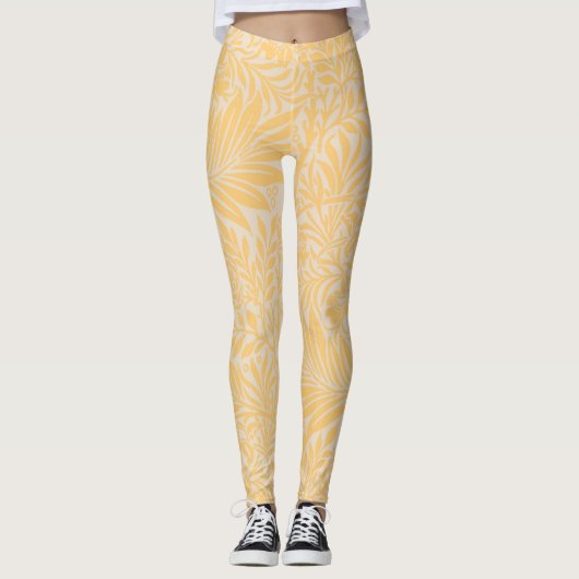 Vintage Gouden Bloem Larkspur Botanisch Patroon Leggings (Voorkant)