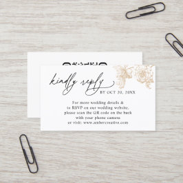 Vintage Gouden Bloem QR code Huwelijk RSVP Klein  Visitekaartje