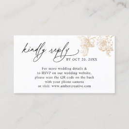 Vintage Gouden Bloem QR code Huwelijk RSVP Klein Visitekaartje