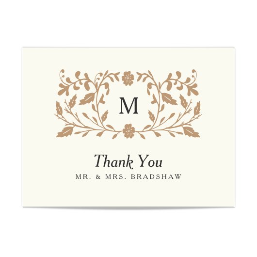 Vintage Gouden Bloemen Bedankkaart