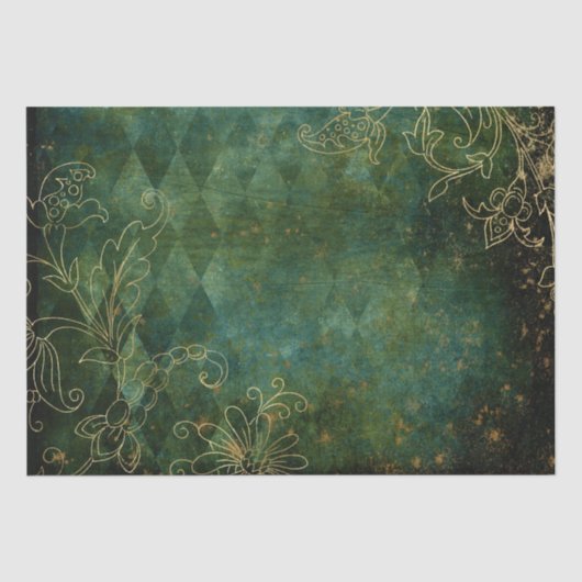 Vintage gouden bloemenguinge harlekijn damast tissuepapier (Voorkant)