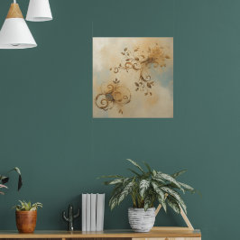 Vintage Gouden Bloemswirl Kunstposter I | Antiek B Poster