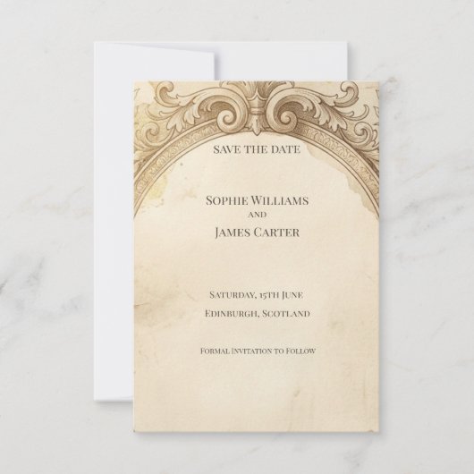 Vintage Gouden Camee Save the Date Kaart (Voorkant)