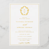 Vintage Gouden Crest Monogram Huwelijksfoto Folie Uitnodiging (Voorkant)
