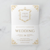 Vintage Gouden Crest QR Code Witte Bruiloft (Binnen)