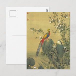 Vintage Gouden Fazant in Lente Tuin Kunst Briefkaart