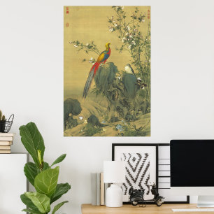 Vintage Gouden Fazant in Lente Tuin Kunst Poster