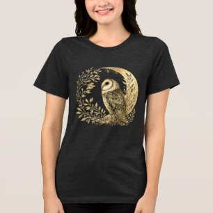 Vintage Gouden Halve Maan Schuur Uil Mystieke Ontw Tri-Blend Shirt