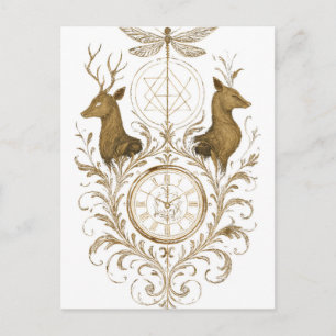 Vintage Gouden Hert & Libel Esthetische Kunst Kaar Briefkaart